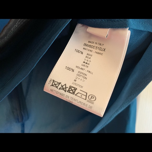 Auth Givenchy Asymmetric Ruffle-front silk top Blue sz 42 - Picture 13 of 13